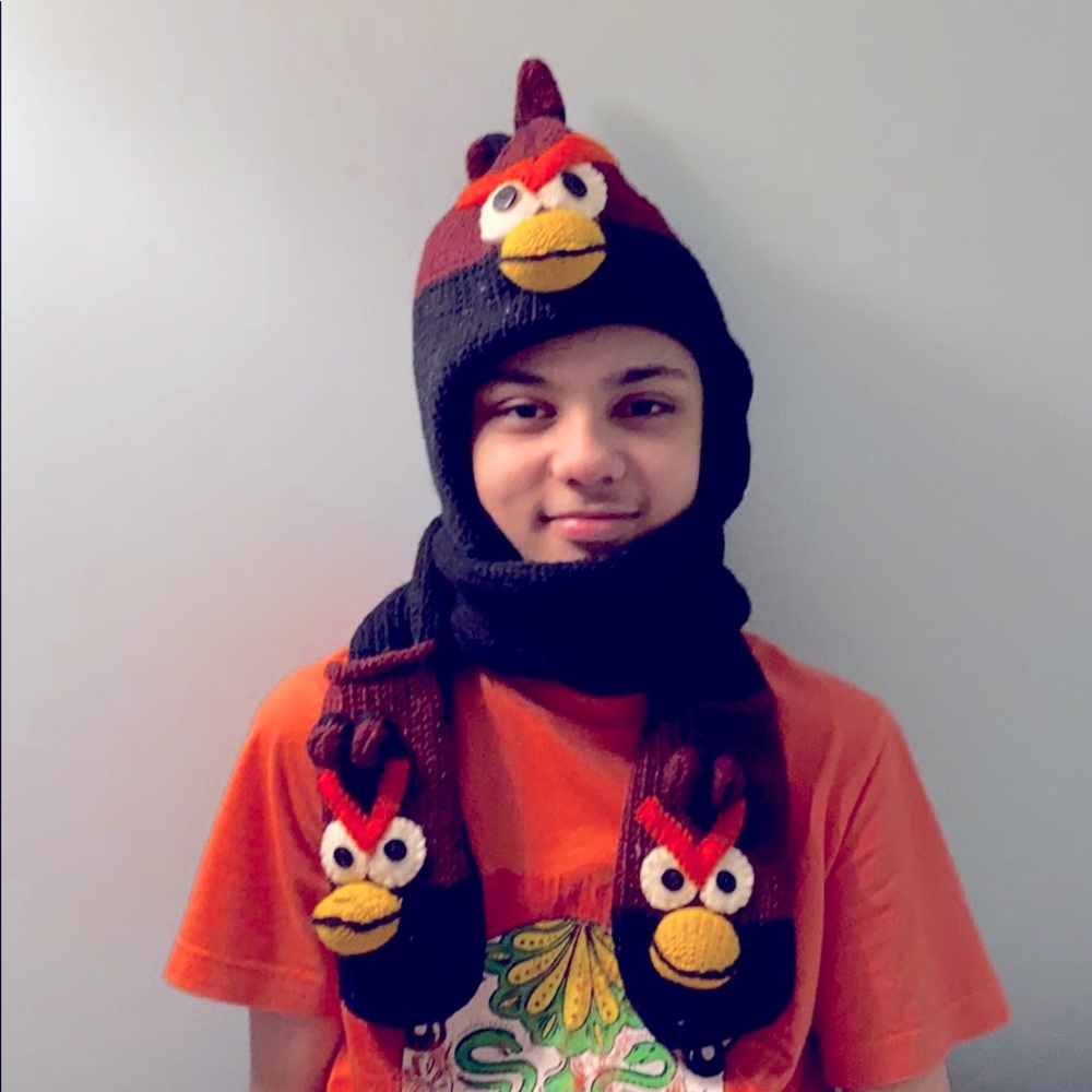 Angry Birds Beanie with Attached Scarf